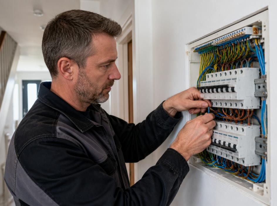 Electrical professional at work